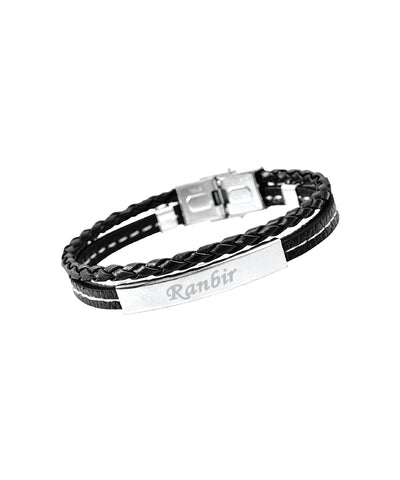 Black Rope Style Name Engraved Men's Bracelet