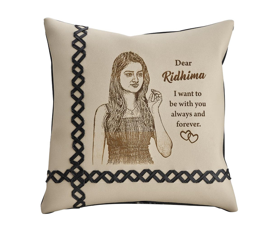 Engraved Leather Pillow